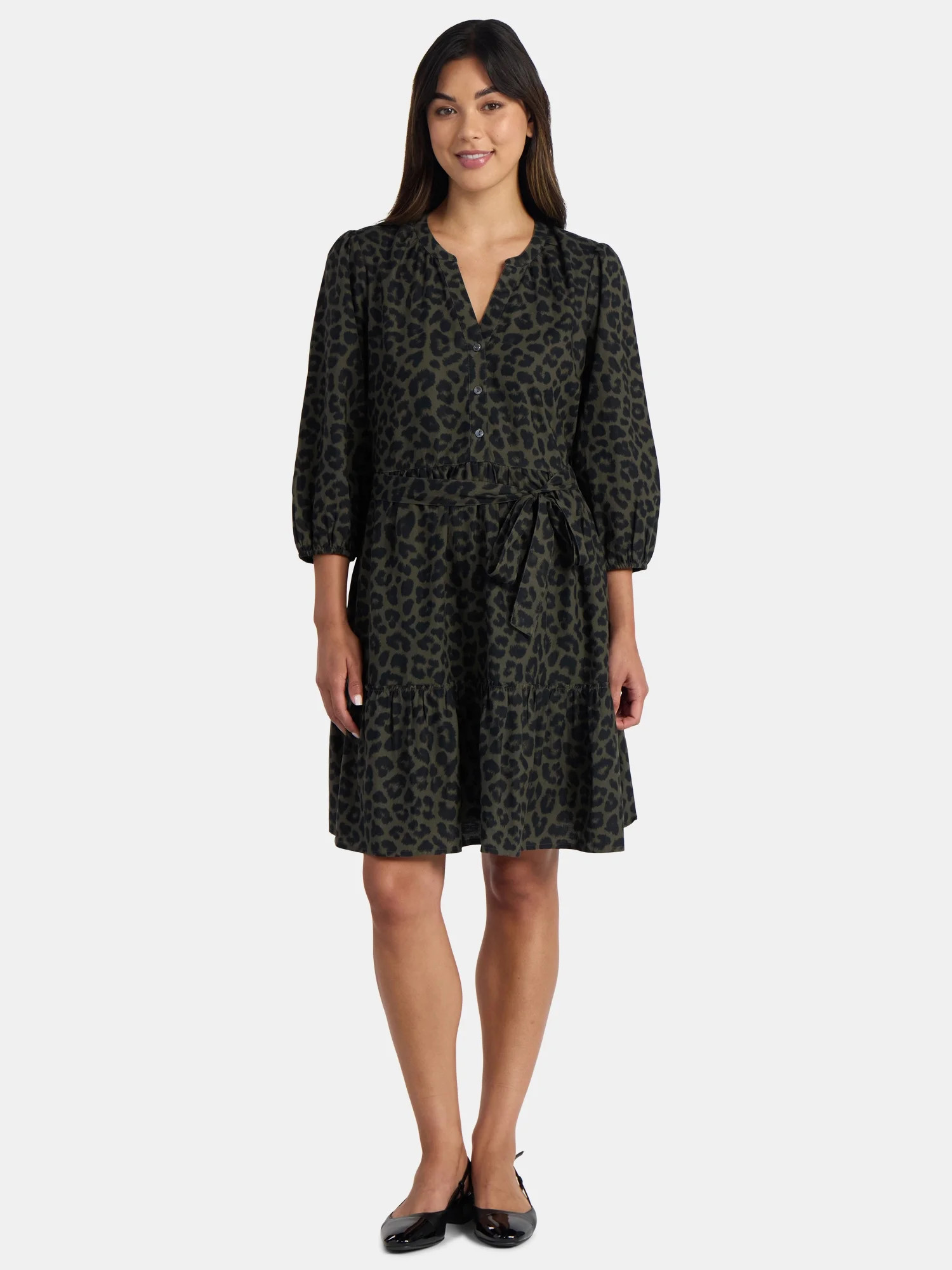 Time and Tru Women's Poplin Shirt Dress with Long Sleeves, Sizes XS-XXXL | Walmart (US)