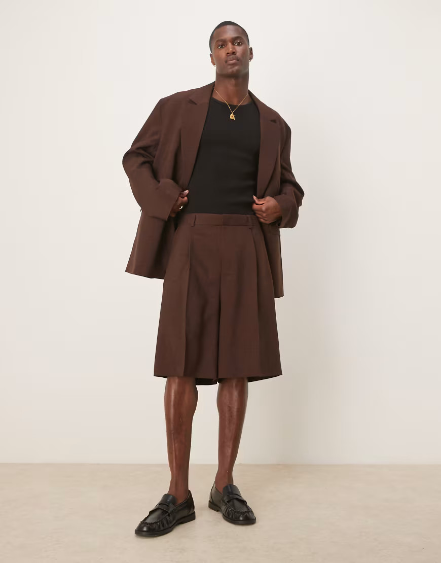 ASOS DESIGN bermuda suit shorts in brown | ASOS (Global)