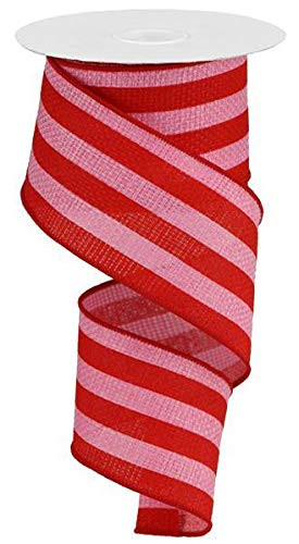 Vertical Stripe Wired Edge Ribbon - 10 Yards (Pink, Red, 2.5") | Amazon (US)
