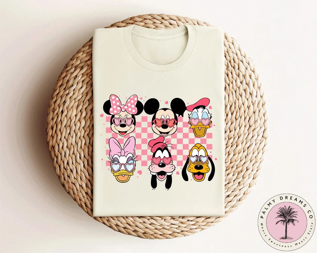 Valentine's Day Disney Shirt, Retro Mickey and Friends Shirt, Checkered Mickey Shirt, Gift for Va... | Etsy (US)