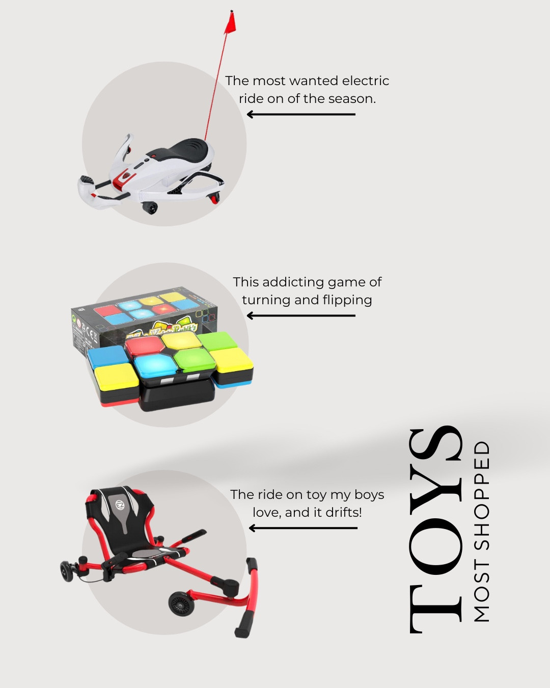 The most shopped this last week!  The number 1 electric ride on of 3024, a great stocking stuffer size game, and my boys favorite toy.

#toys #bestsellers #giftsforboys #giftsforkids

#LTKGiftGuide #LTKKids #LTKActive