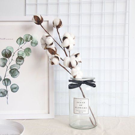 Naturally Dried Cotton Stems Farmhouse Artificial Flower Filler Floral Decor | Walmart (US)