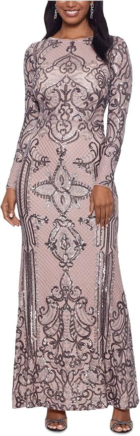 Betsy & Adam Womens Petites Sequined Long Sleeve Evening Dress Bronze 2P | Amazon (US)