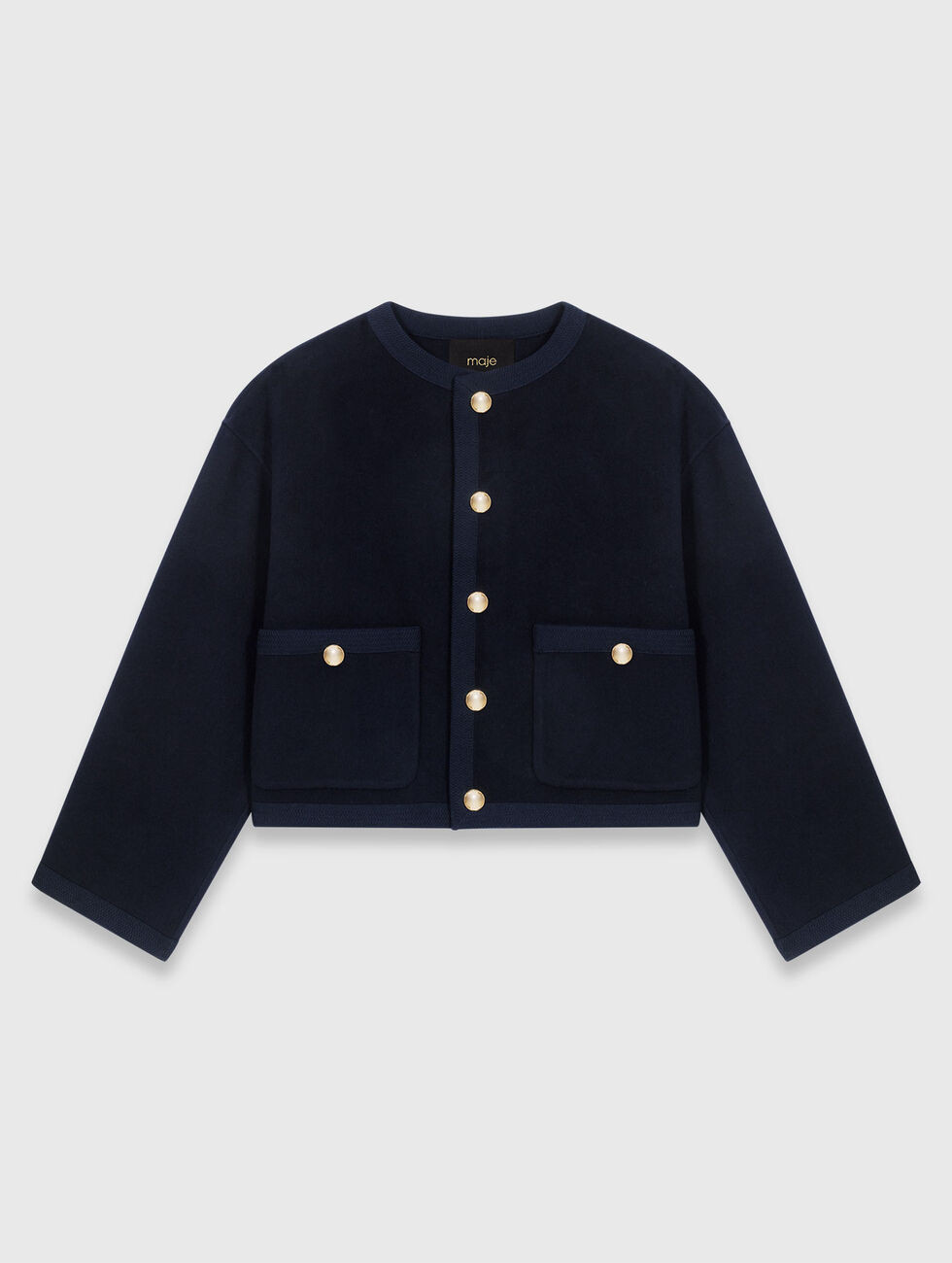 Double-faced jacket, braided trim Blue for Women | Maje | Maje EU