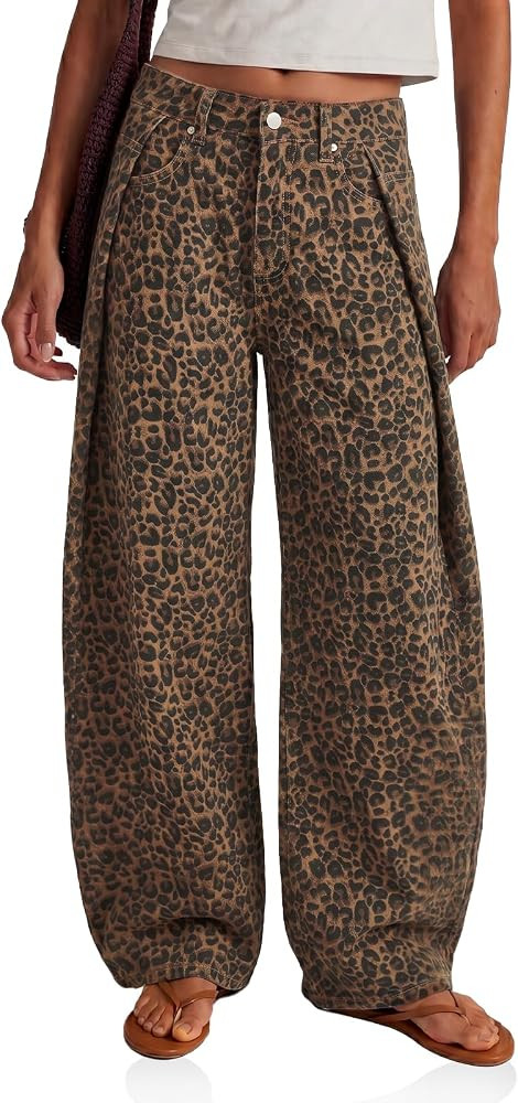 Flowyair Womens Baggy Pleated Jeans High Waisted Wide Leg Y2K Denim Pants | Amazon (US)