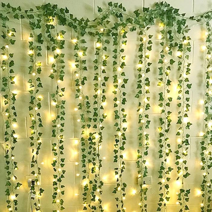 12 Packs Artificial Ivy, 84FT Garland Hanging Plants Fake Vines with 200 LED String Light for Bed... | Amazon (US)