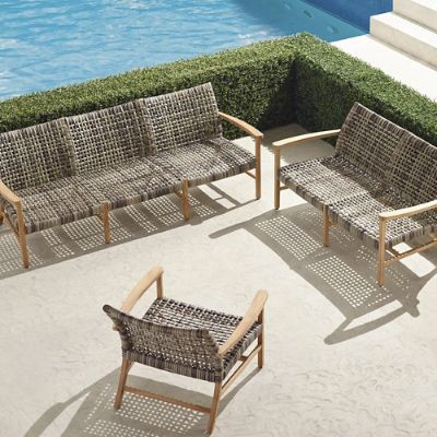 Isola 3-pc. Sofa Set in Natural Teak & Driftwood Wicker | Frontgate