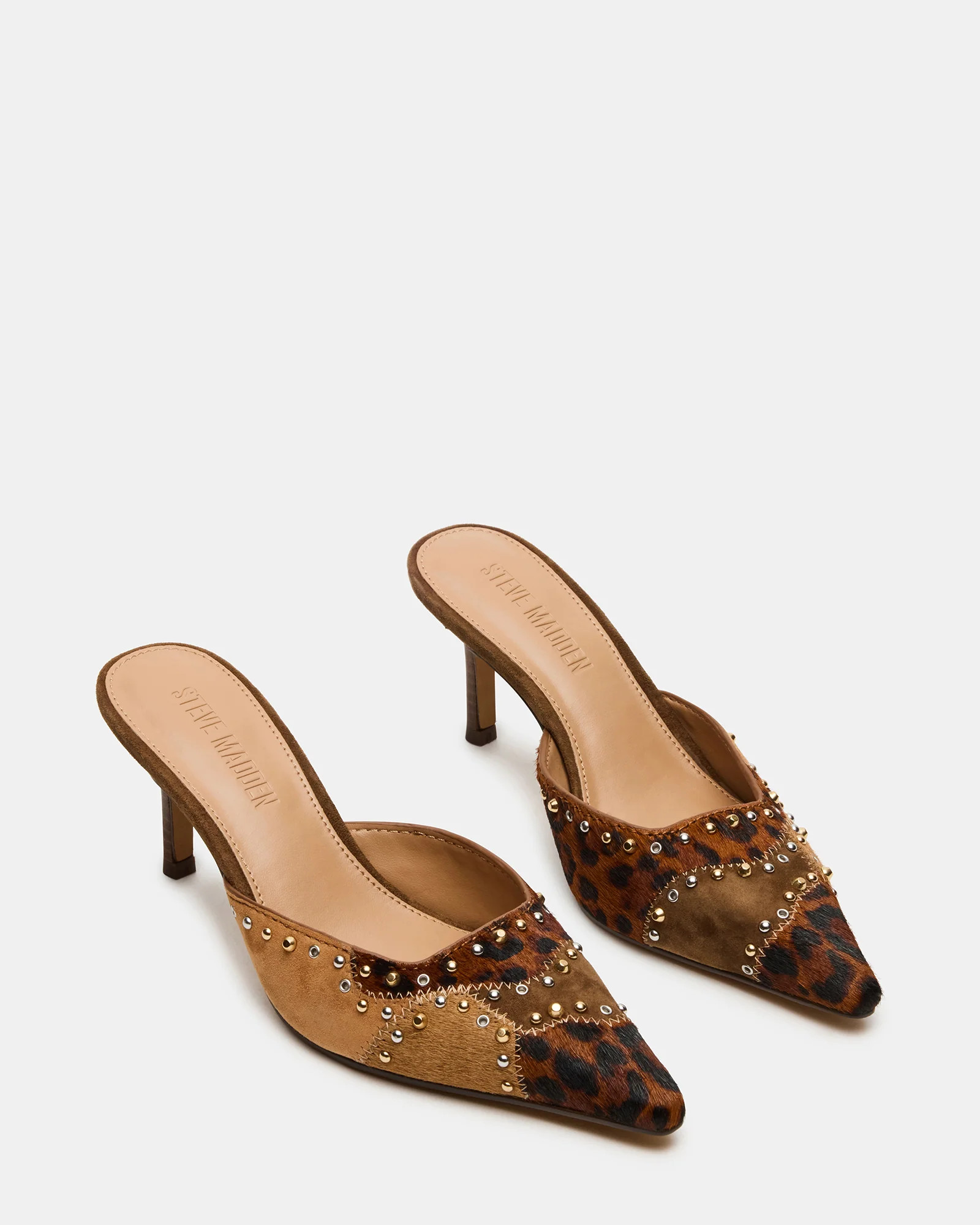 ALEXI Leopard Multi Studs Pointed-Toe Mule Women's Heel | Steve Madden (US)