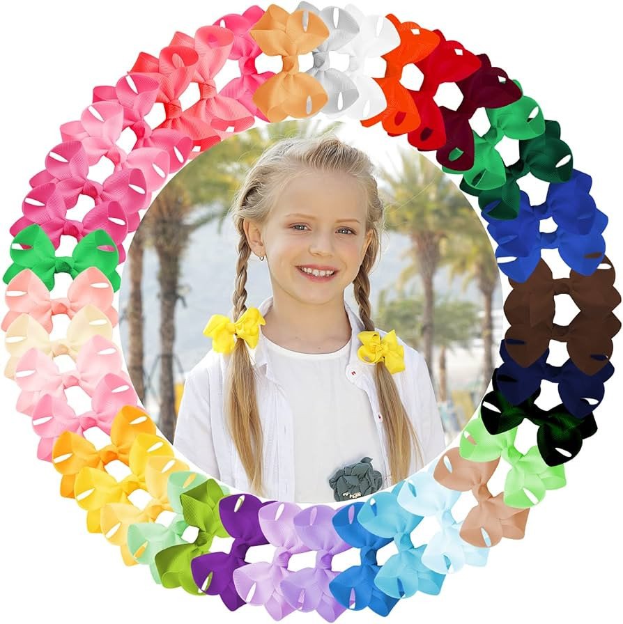 Oaoleer 40Pcs 3" Hair Bows Clips Grosgrain Ribbon Bows Hair Alligator Clips Hair Barrettes Hair A... | Amazon (US)