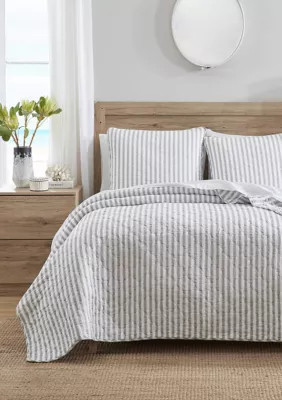 Stone Cottage Willow Way Ticking Stripe Cotton Quilt Set, Grey, Twin | Belk