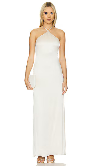 Glossy Halter Maxi Dress in Ivory | Revolve Clothing (Global)
