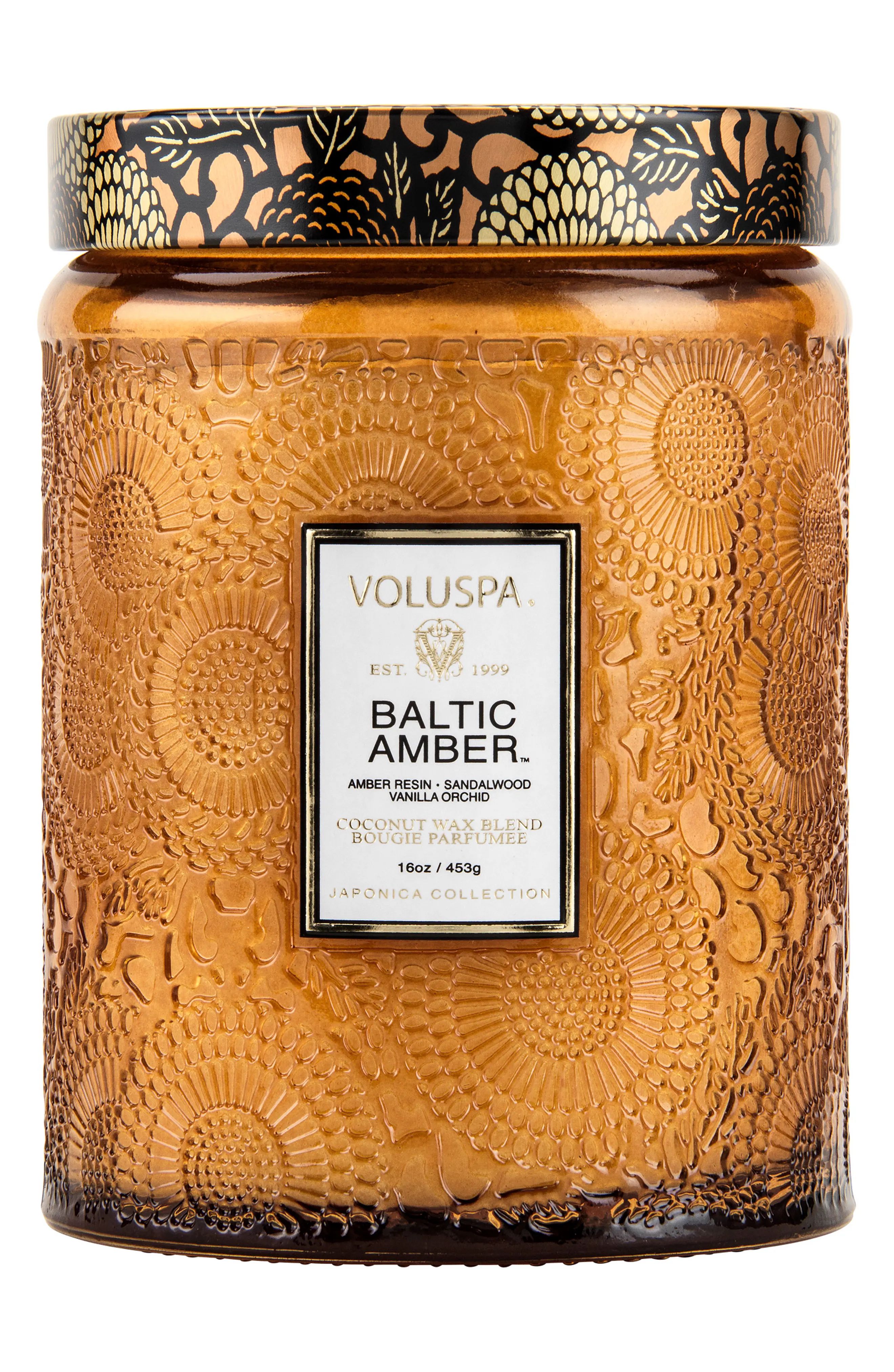 Voluspa Japonica Baltic Amber Large Embossed Glass Jar Candle, Size One Size - None | Nordstrom