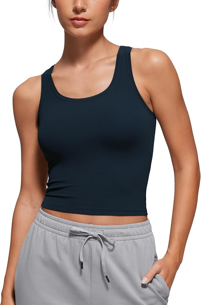 CRZ YOGA Softembrace Casual Tops for Women Soft Double Lined Scoop Neck Crop Sleeveless Shirts Ba... | Amazon (US)