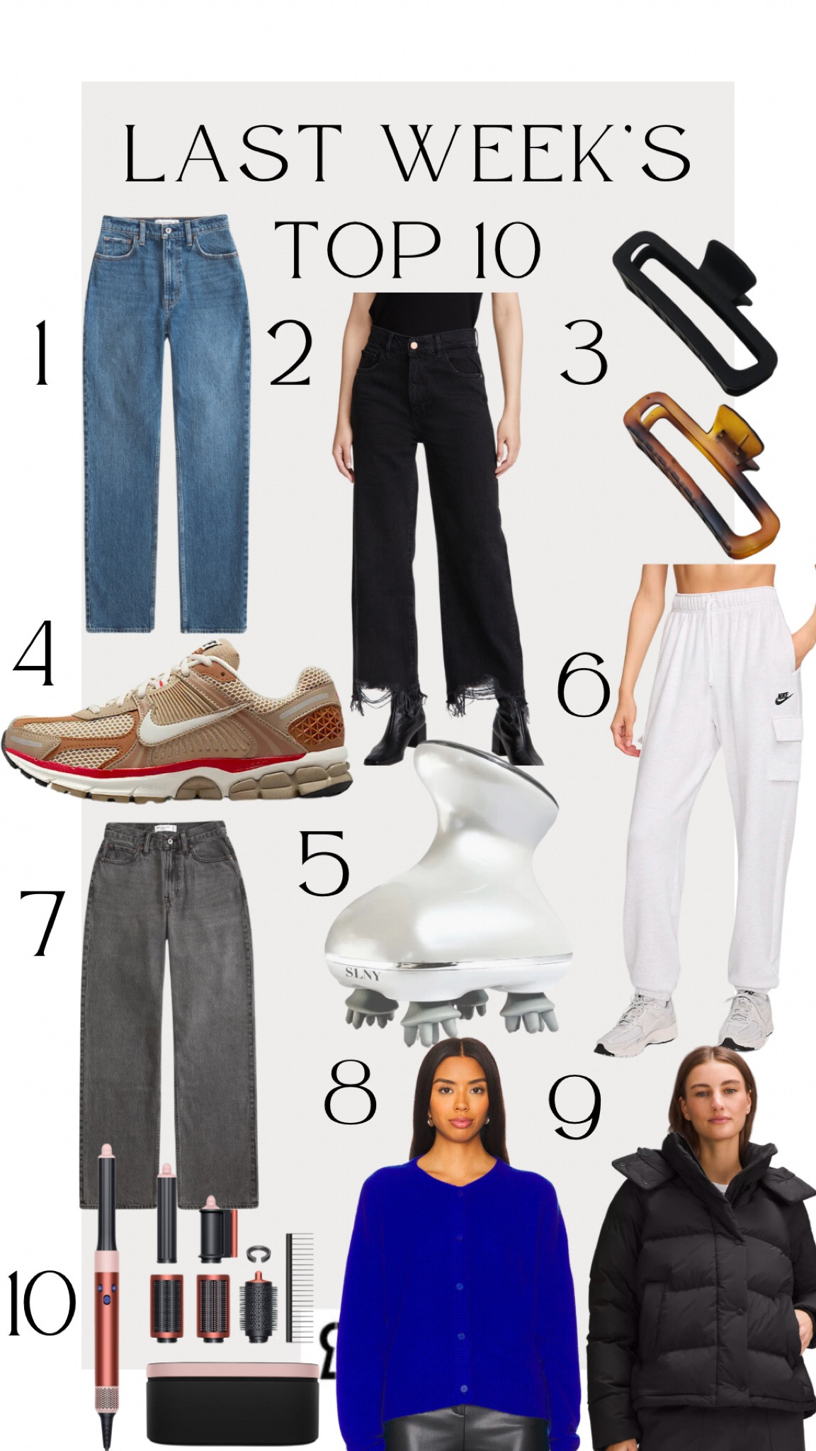 Last weeks best sellers!
1. These jeans are so good and currently 29% off! I get TTS
2. These are more of a splurge but worth every penny! I wear them constantly and they’re so good
3. Hair clips that actually hold my hair up!
4. These shoes are everything!! And they have so many color options
5.  Try to use this scalp massager every night! Feels amazing and helps with hair growth! And currently 30% off!
6. Been loving these sweatpants!
7. Another favorite Jean from Abercrombie and 20% off!
8. Obsessed with the color of this sweater!
9. This lululemon I’ll keep you warm all winter! Obsessed with it!
10. This is 100% worth the investment! I love my airway so much! It’s how I get my blowout curls

#LTKStyleTip #LTKSaleAlert