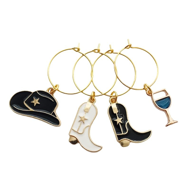 4pcs Cute Cowboy Boot and Hat Pendant Wine Charms, Glass Marker for Party, Texas, 2cm Hoop | Amazon (US)