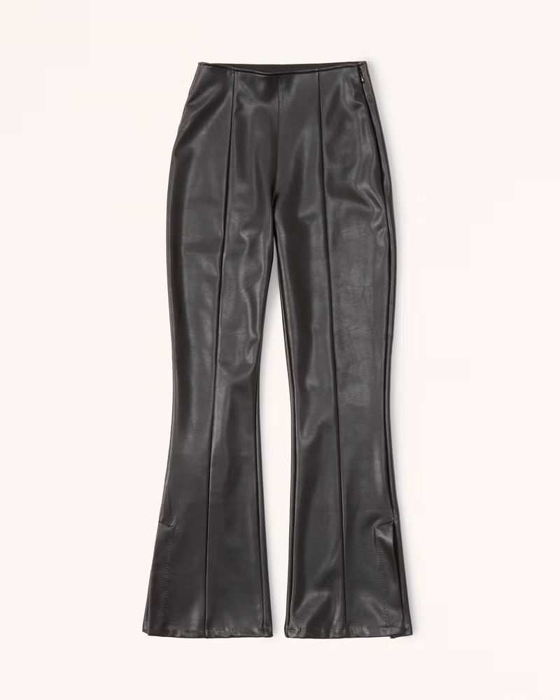 Women's Curve Love Vegan Leather Split-Hem Flare Pants | Women's Bottoms | Abercrombie.com | Abercrombie & Fitch (US)