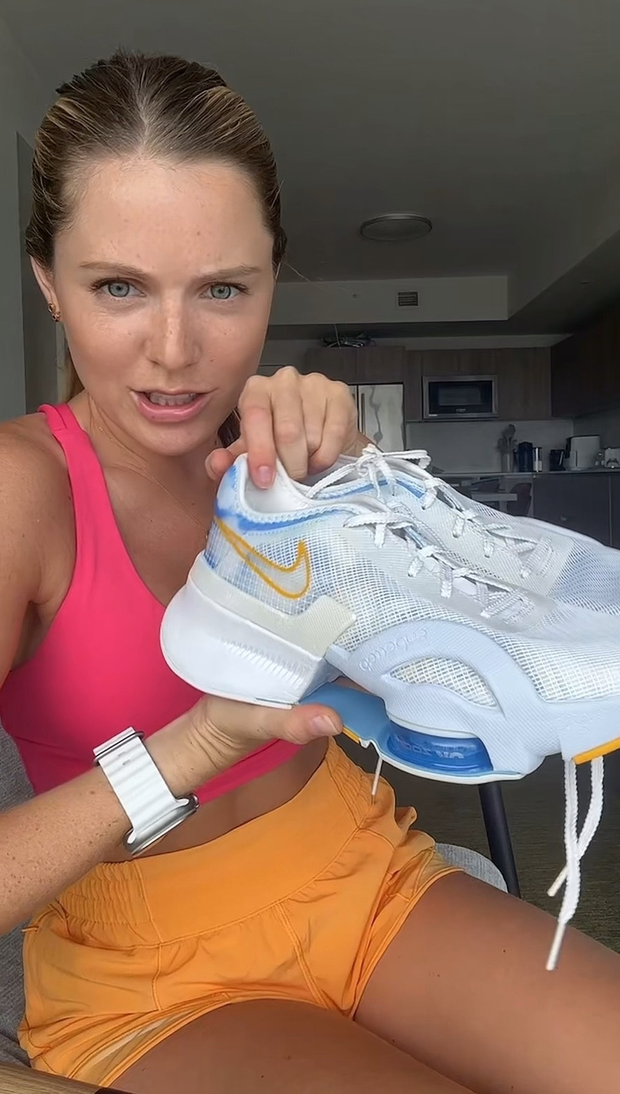 sports bra: size 6, color lipgloss 
shorts: size 4, color mango dream 