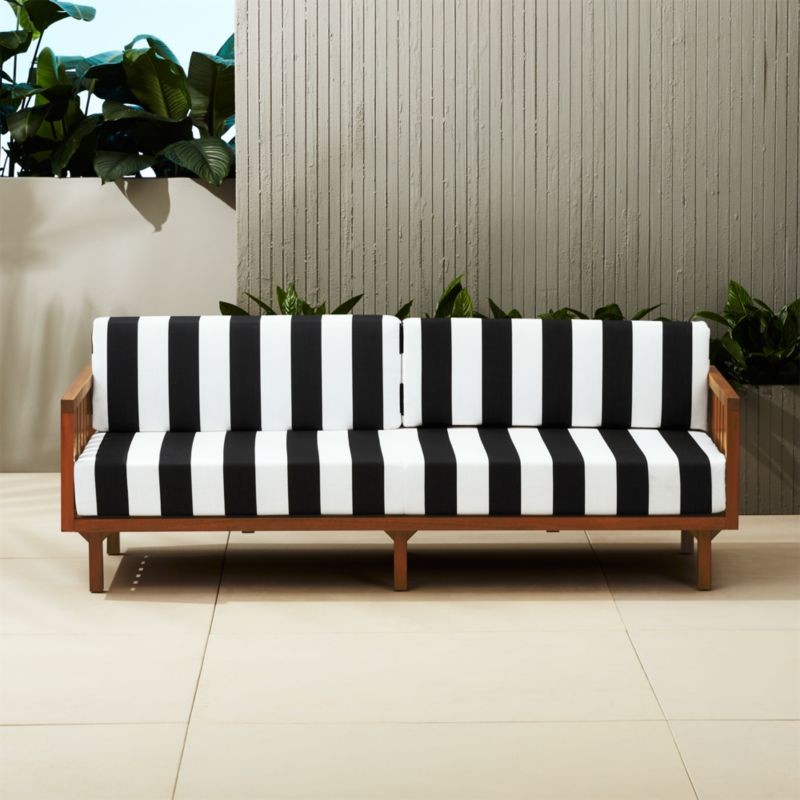 Tropez Black and White Stripe Outdoor Patio Sofa + Reviews | CB2 | CB2