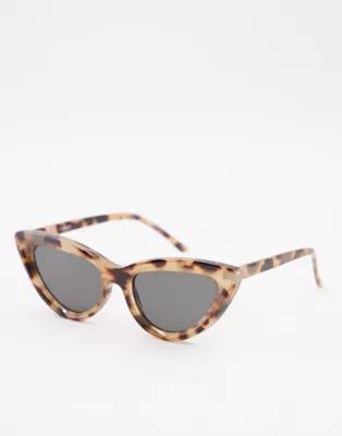 ASOS DESIGN recycled frame bevelled cat eye sunglasses in milky tort | ASOS (Global)