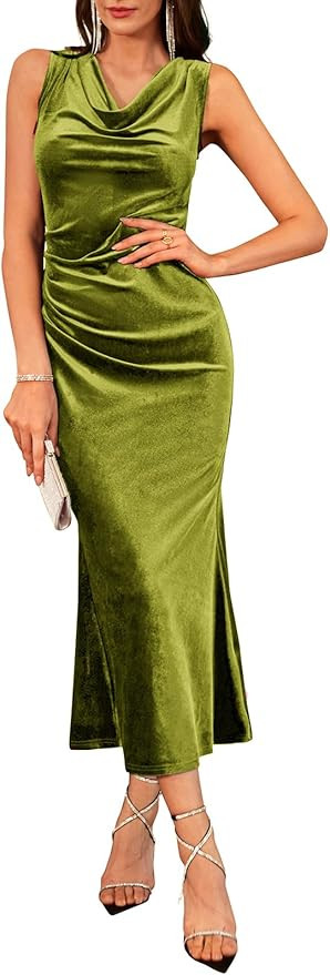 GRACE KARIN 2025 Velvet Wedding Guest Dresses for Women, Fall Formal Cocktail Maxi Dress, Cowl Ne... | Amazon (US)