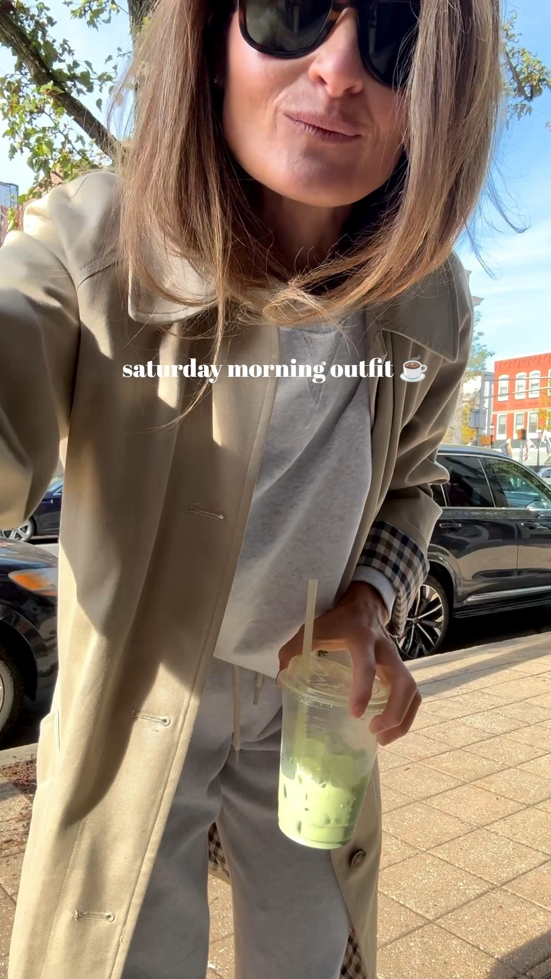 Saturday mornings are hard to beat ☕️☀️🥐  especially now that all the cool girls are giving us permission to stay in our sweats. OFFLINE by Aerie oversized Cloud Fleece Crew Neck is the softest for weekend coffee runs. So warm and cozy. Matching sweats to complete the look. Living in these all Fall long. Love the subtle details near the ankle and draw string. • Sezane Clyde Coat is the star of this show with the classic silhouette and beautiful patterned liner. Outerwear is so important in Fall. It’s the first thing people see and ties the whole outfit together. This coat sells out a lot so grab it now! 
• Liffner Brown suede tote is my go to this Fall. Quintessential Fall staple is the only way to describe it. Definitely an investment but I’m getting so many miles out of it, I’d say it’s 100% worth it • Margaux punk Satin shoes such a fun surprise to make this outfit just a bit more fun. • Ray -Ban sunnies even more important in the Fall. Recommend transitioning from colored sunnies to black or tortoise. Have a great weekend y’all!!

#LTKActive #LTKSeasonal #LTKStyleTip