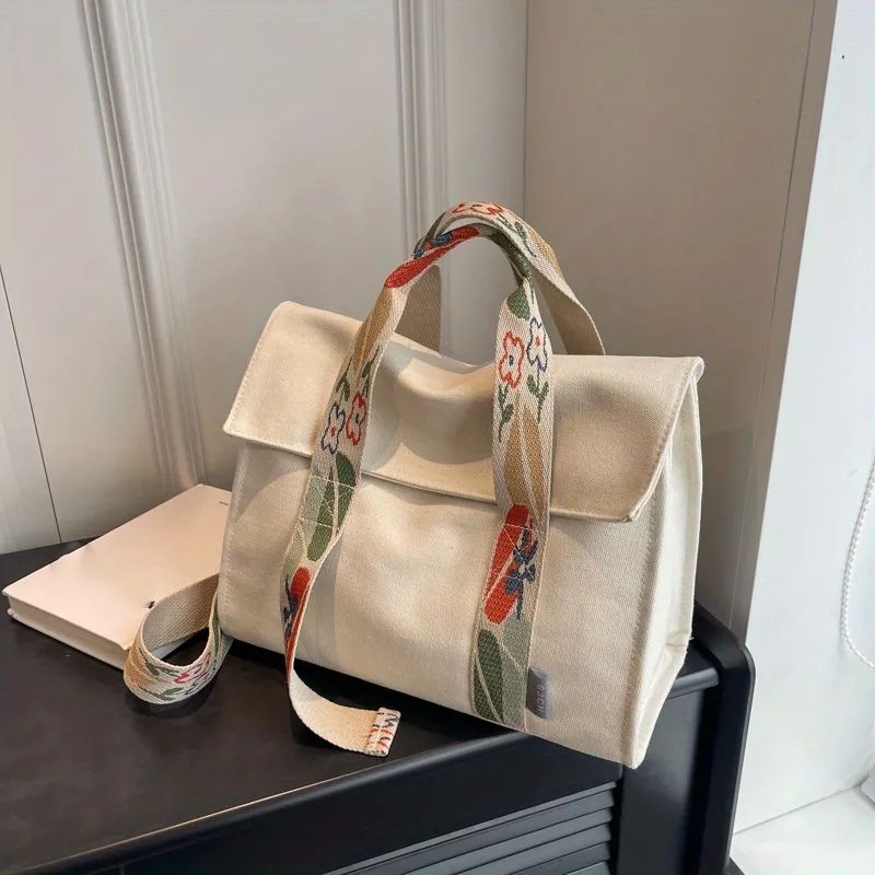 Stylish Floral Strap Tote Bag, Top Handle Canvas Crossbody Bag, Versatile Shoulder Messenger Bag | Temu Affiliate Program