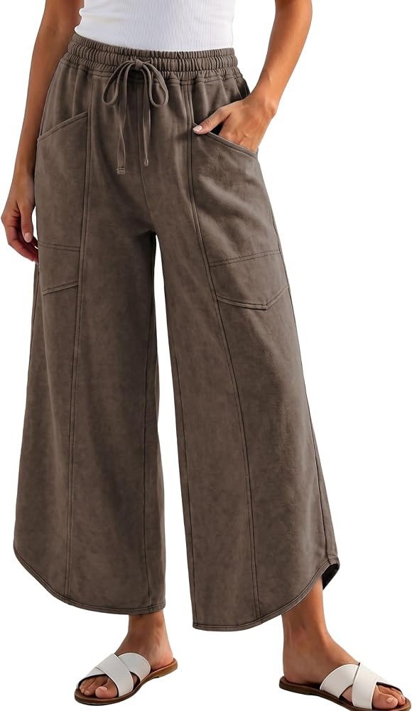 Athlisan Women's Wide Leg Sweatpants Acid Wash High Waist Pants | Amazon (US)