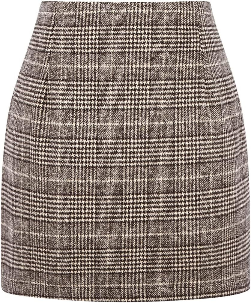 Womens High Waist Plaid Skirt Bodycon Pencil Wool Mini Skirts | Amazon (US)