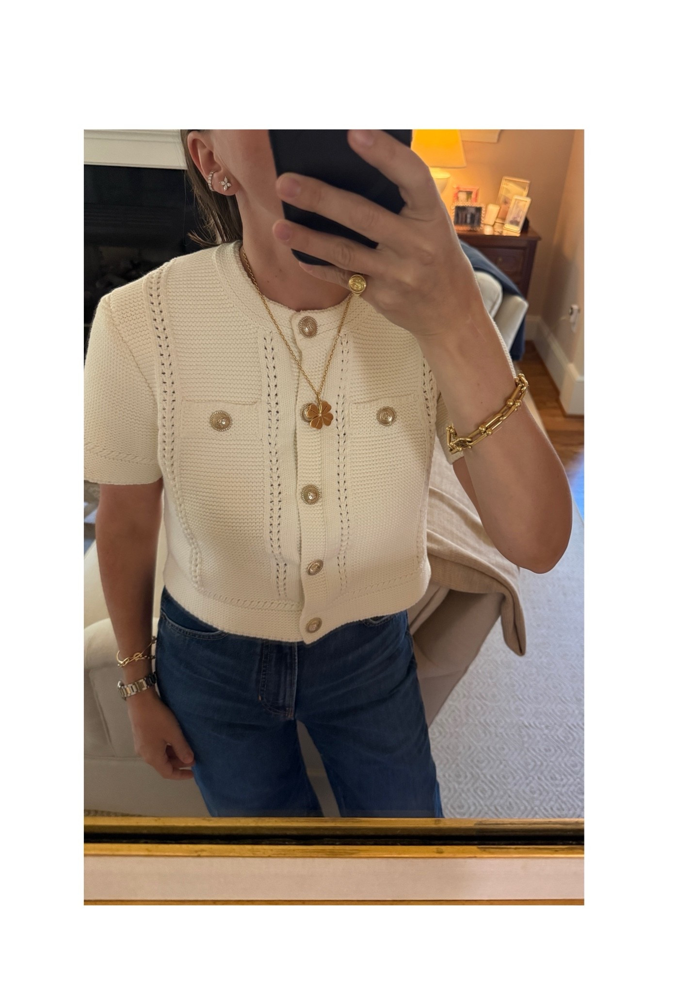 Sweater: tts I’m in small 
Jeans: run small in the waist. I’m wearing my larger size 26 and they’re snug in the waist. 
Necklace and pinky ring are Aurelia Demark

#LTKootd #LTKdayinmylife #LTKmomlife