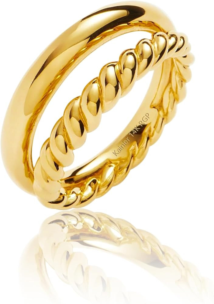 Kainier 14K Gold Chunky Rings for Women14K Gold Plated Dainty Radial Rings High Polish Statement ... | Amazon (US)