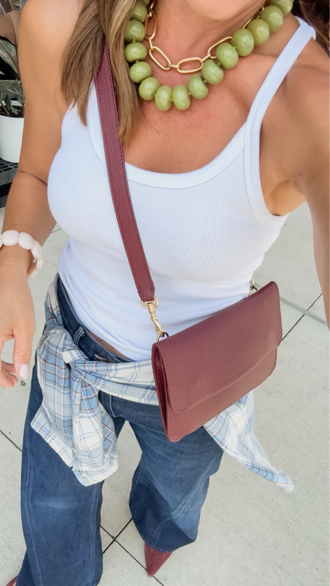 Early Fall casual. 
XS tank. XS plaid flannel - size up for an oversized fit 
Jeans tts, 25 in the petite length here

#LTKmomlife #LTKSeasonal #LTKOver40