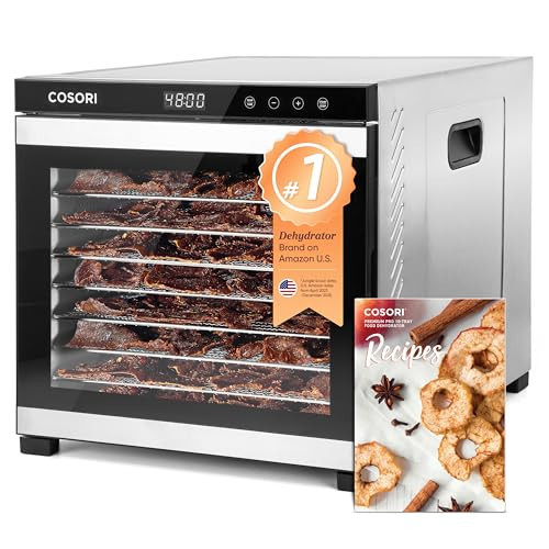 COSORI Food Dehydrator for Jerky, 10 Trays, 16.2ft² Drying Space, 165°F Temperature Control, 48H Timer, 1000W Dehydrator Machine, Stainless Steel, for Herbs, Fruit, Meat, and Yogurt, Silver | Amazon (US)