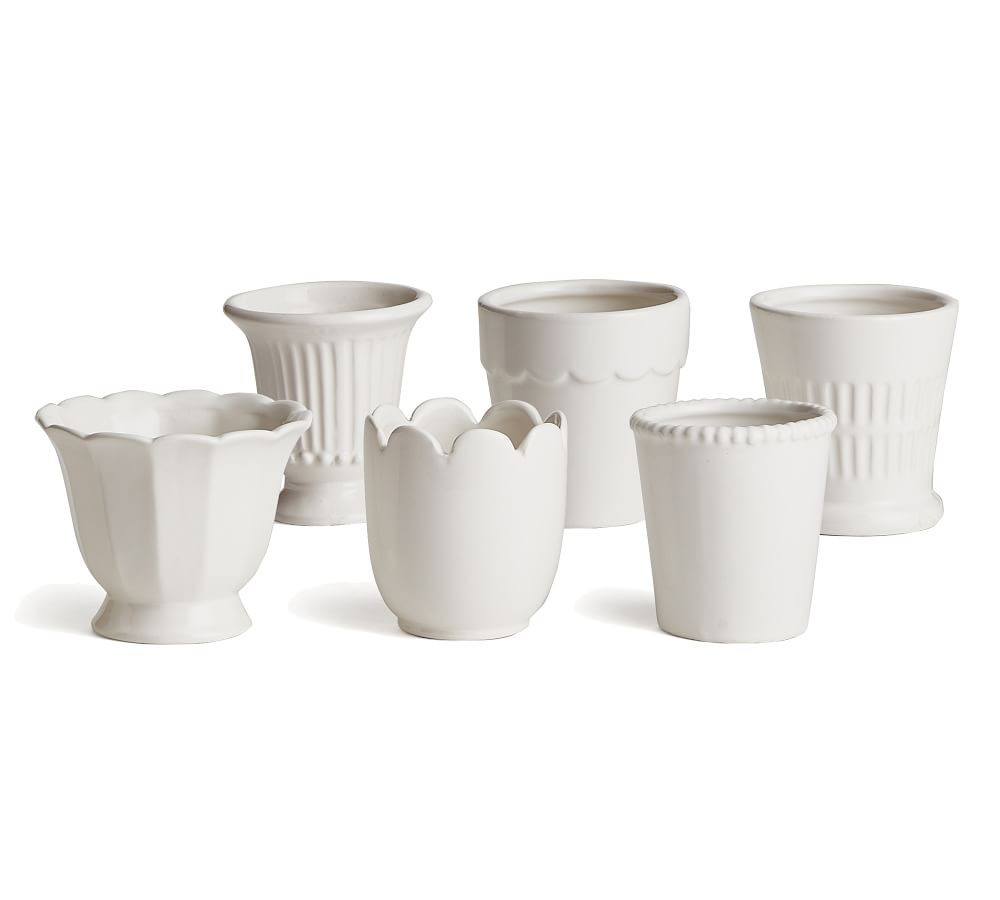 Assorted Ceramic Mini Clay Cachepots, White, Set of 6 | Pottery Barn (US)