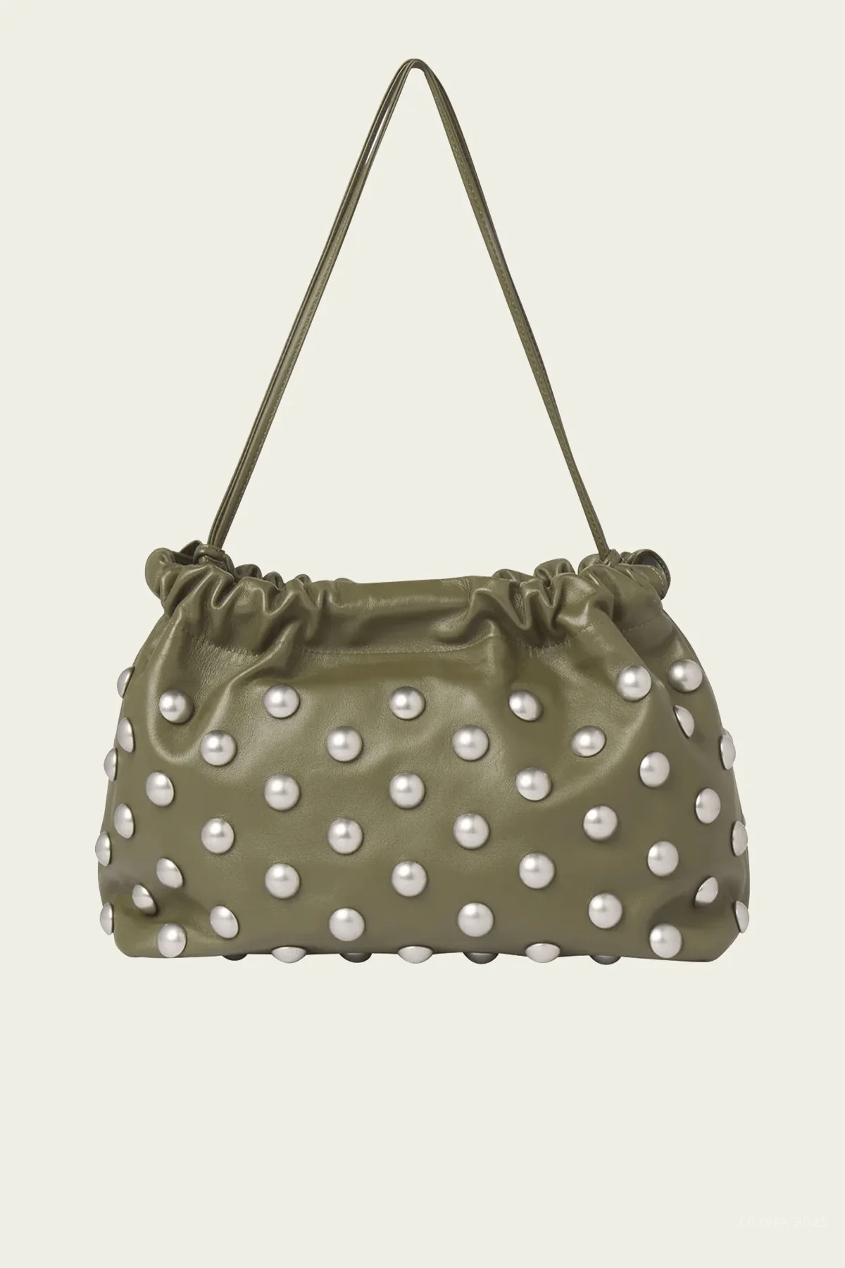 Arlo Studded Leather Bag in Army | Shop Olivia