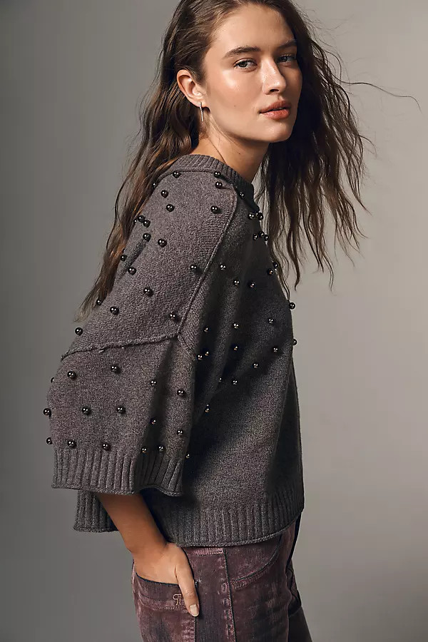 The Goldie Long-Sleeve Studded Crew-Neck Sweater | Anthropologie (US)