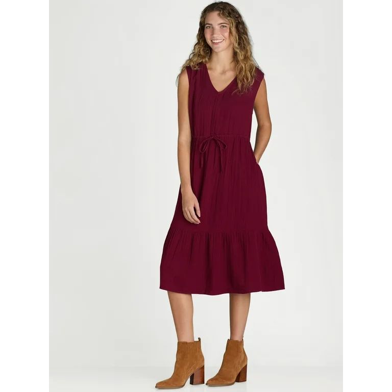 Time and Tru Women's Sleeveless Cotton Double Cloth Dress, Sizes XS-XXXL | Walmart (US)