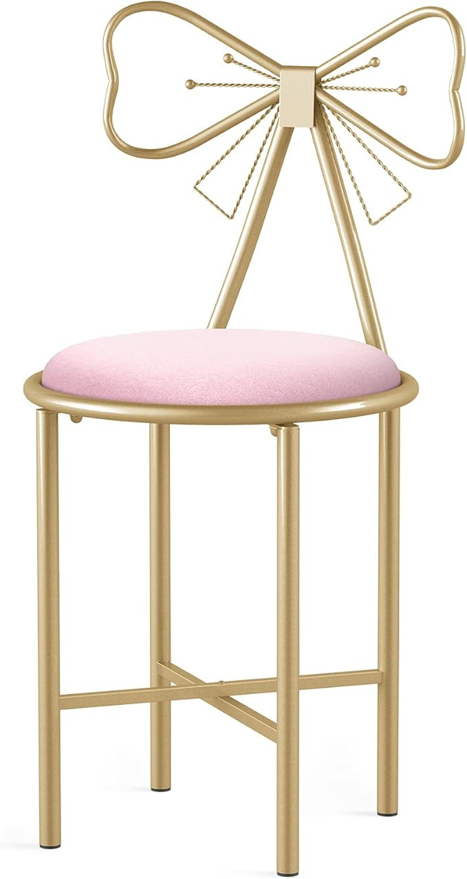 Wisfor Pink Bow Vanity Chair, Velvet Bow Chair for Vanity with Bow for Girl Bedroom, 1 Pack | Amazon (US)