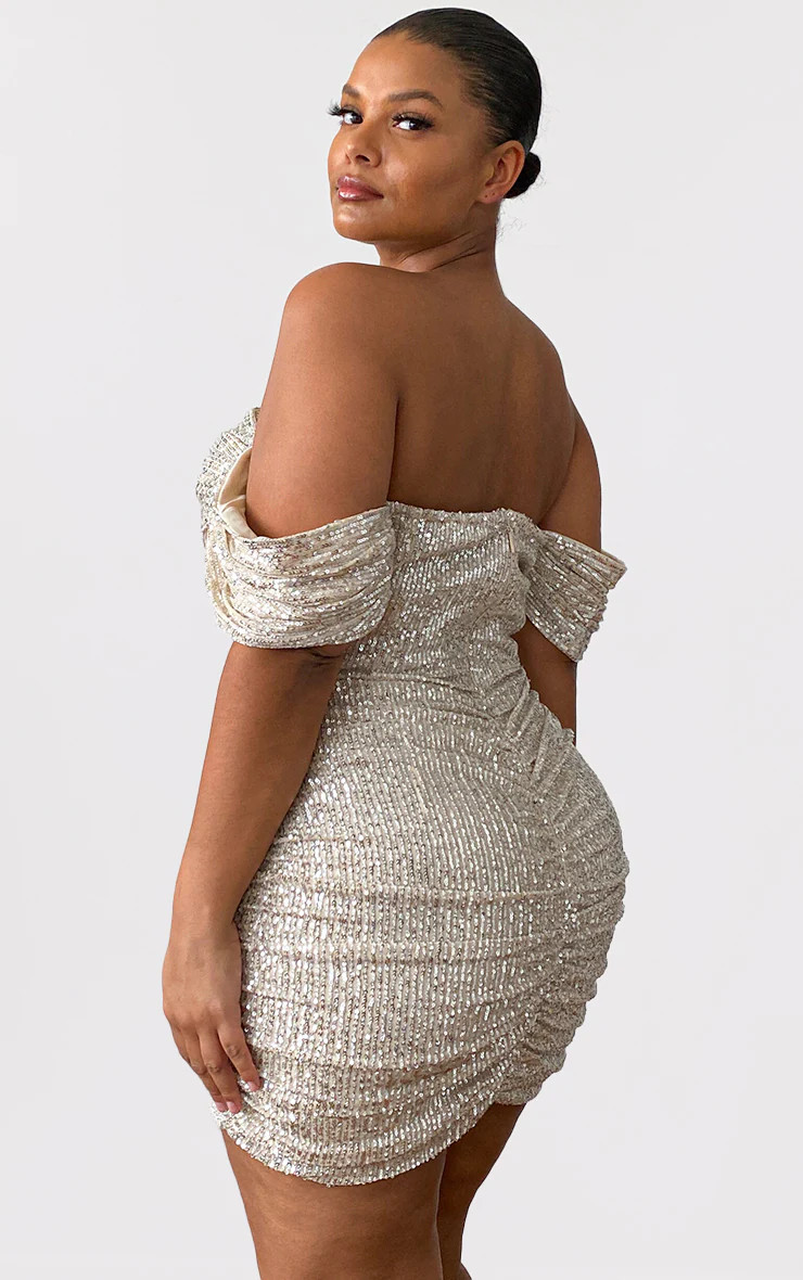 plus cream sequin bardot bodycon dress natalieinthecity on LTK Cut from our premium