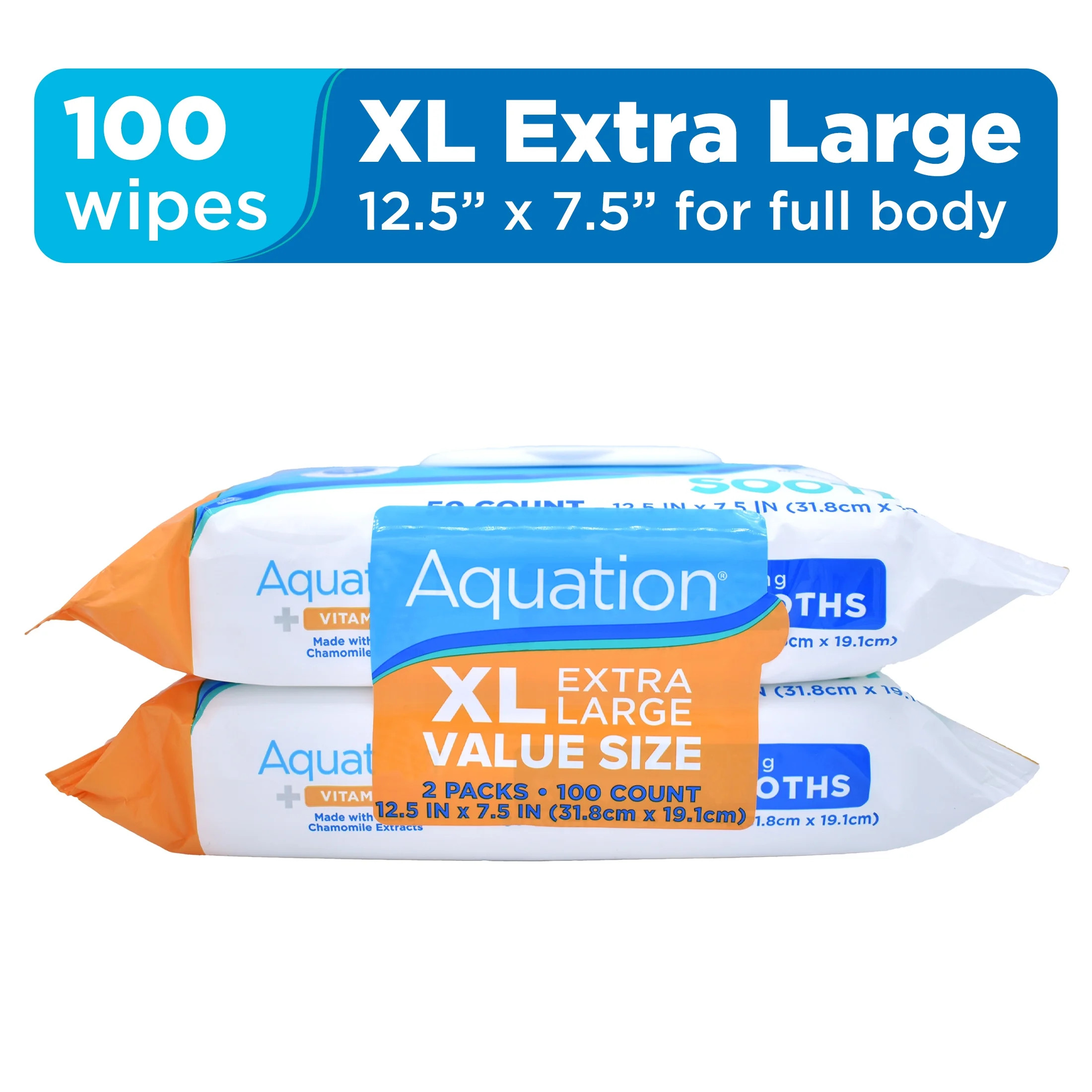 Aquation Extra Large XL Cleansing & Soothing Body Cloths Wipes 50 Count, 2 Pack | Walmart (US)