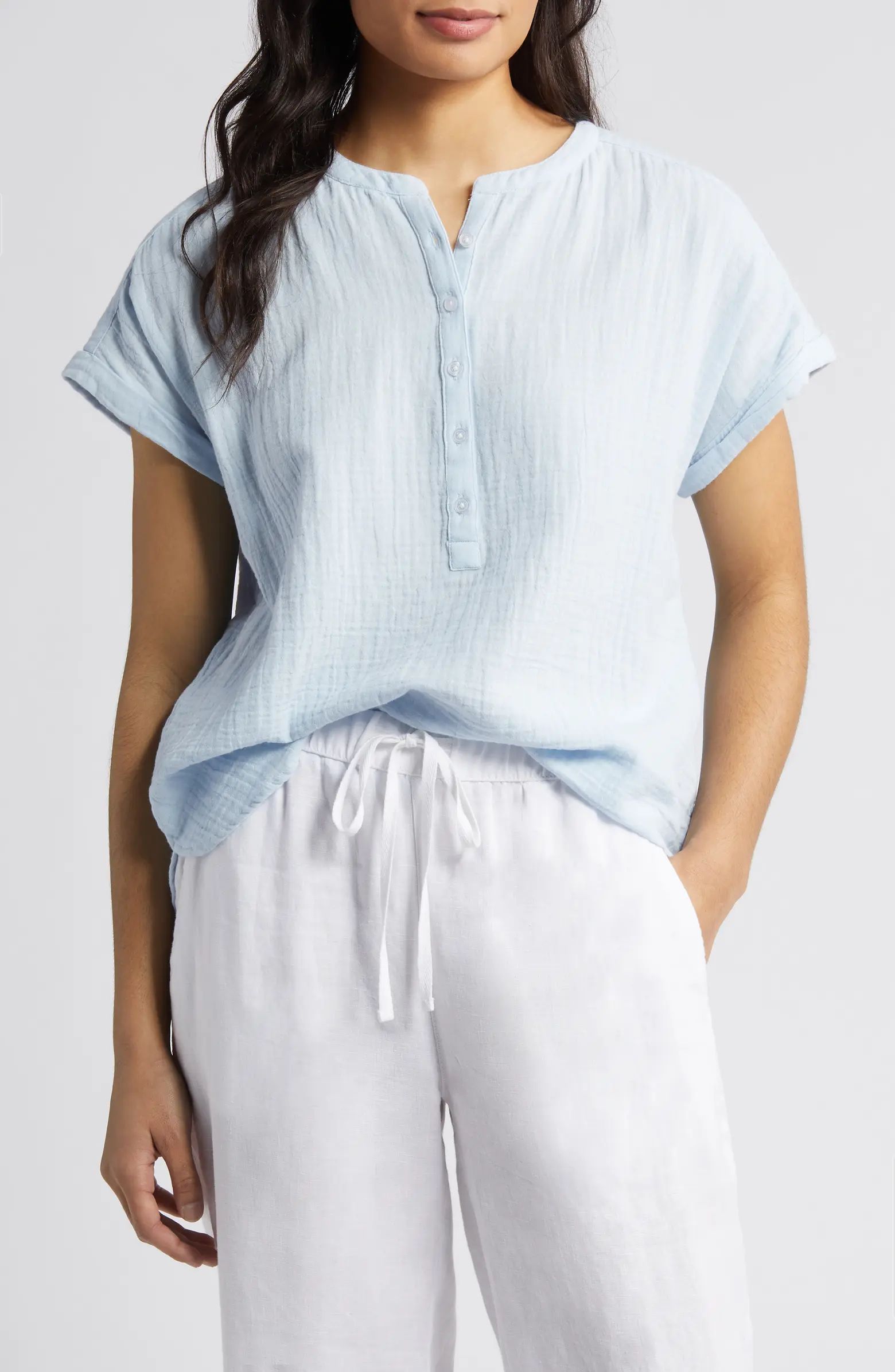 Cotton Gauze Henley Top | Nordstrom