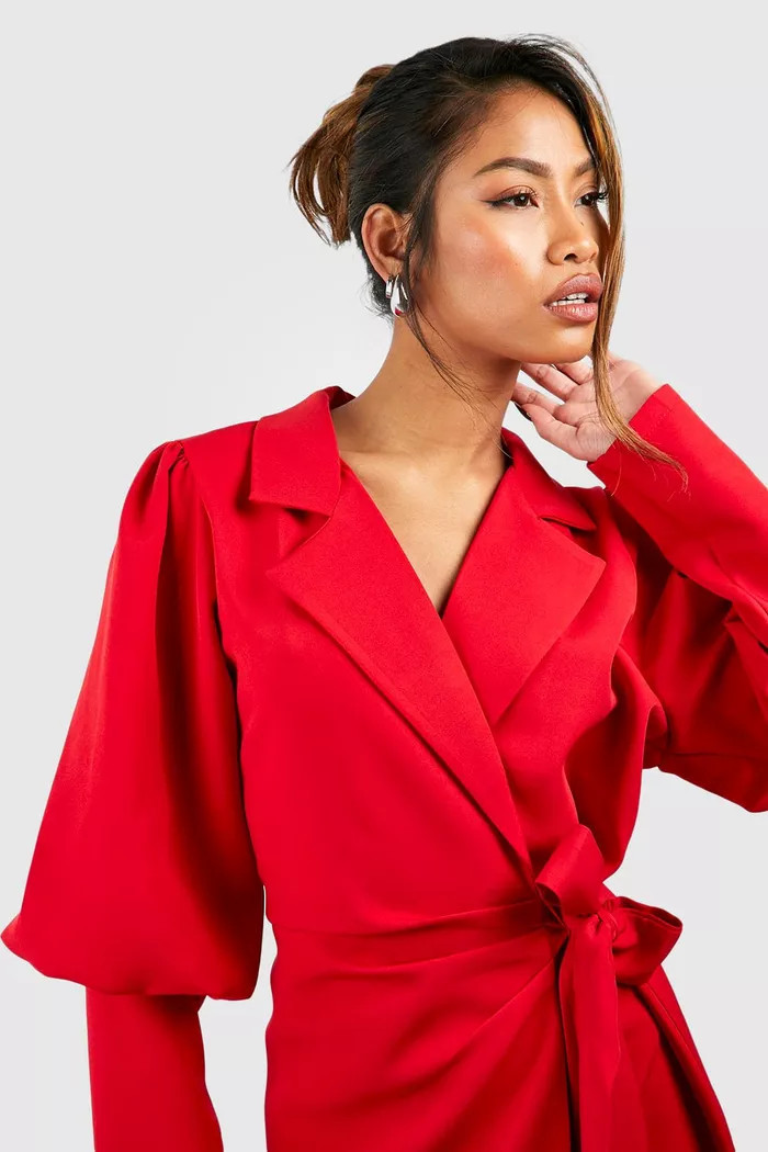 Puff Sleeve Tie Waist Blazer Dress | boohoo (US & Canada)