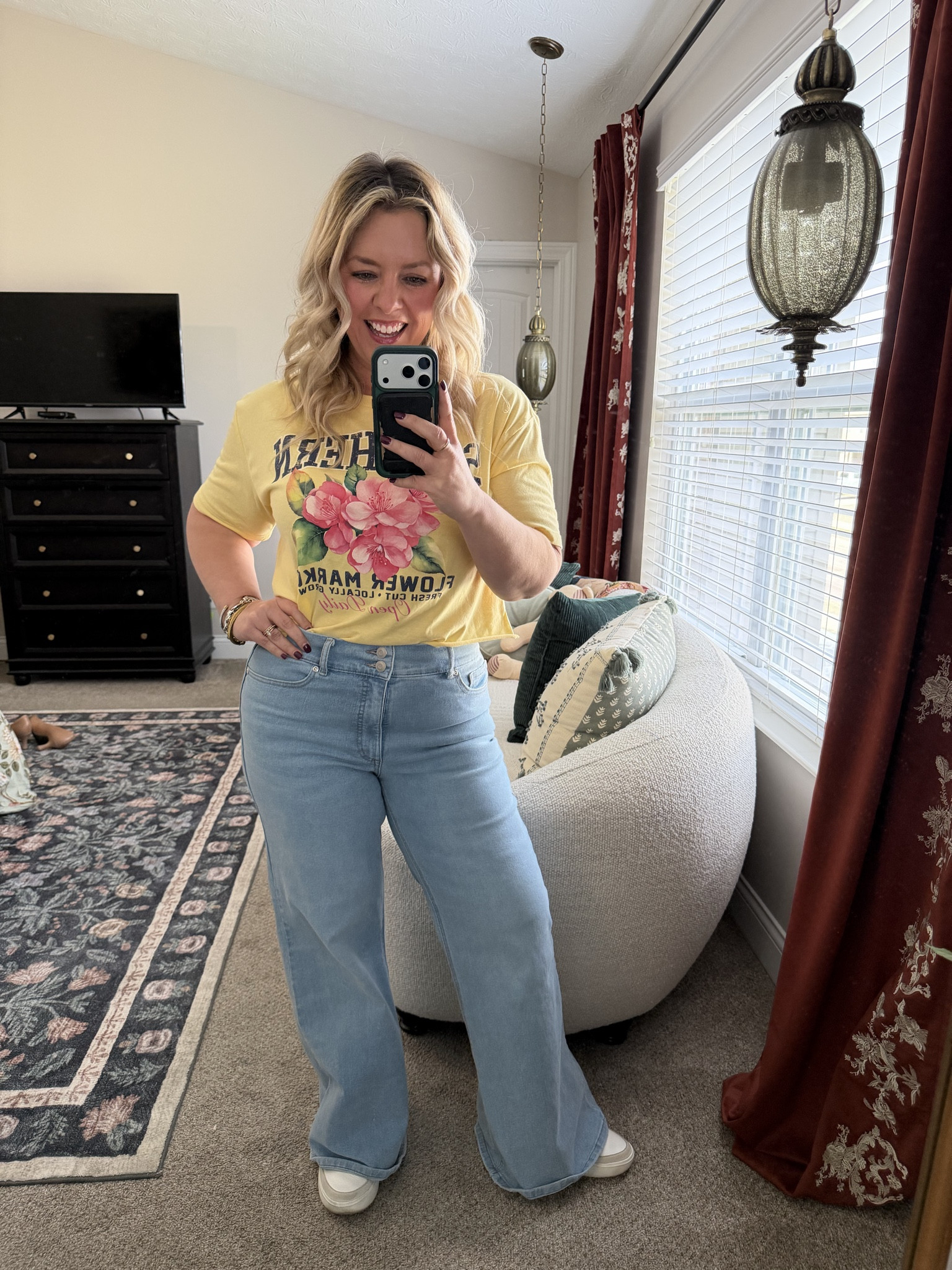 My TOP SELLING, most favorite-est $25 jeans!! I’m wearing my true size, 12 short, they come in 3 inseam lengths & 3 color washes (I’m in the lightest wash here)…I have them all 🤣 Shirt is also Walmart & it’s a boxy fit so I tied it in a knot behind my back!

#LTKMidsize #LTKPetite #LTKOver40