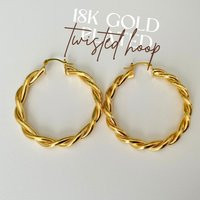 Large Gold Hoops Earrings Twisted, Big Chunky 18K Plated Earring Hoop Thick Wedding | Etsy (US)