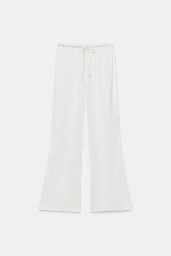 DescriptionColorContentsMeasurementsMid-rise pants with adjustable drawstring waist. Wide leg.Ecr... | Zara US