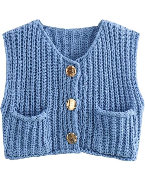 Hixiaohe Womens Crochet Chunky Knit Top Sleeveless Button Down Crop Tops Trendy Cardigan Sweater ... | Amazon (US)