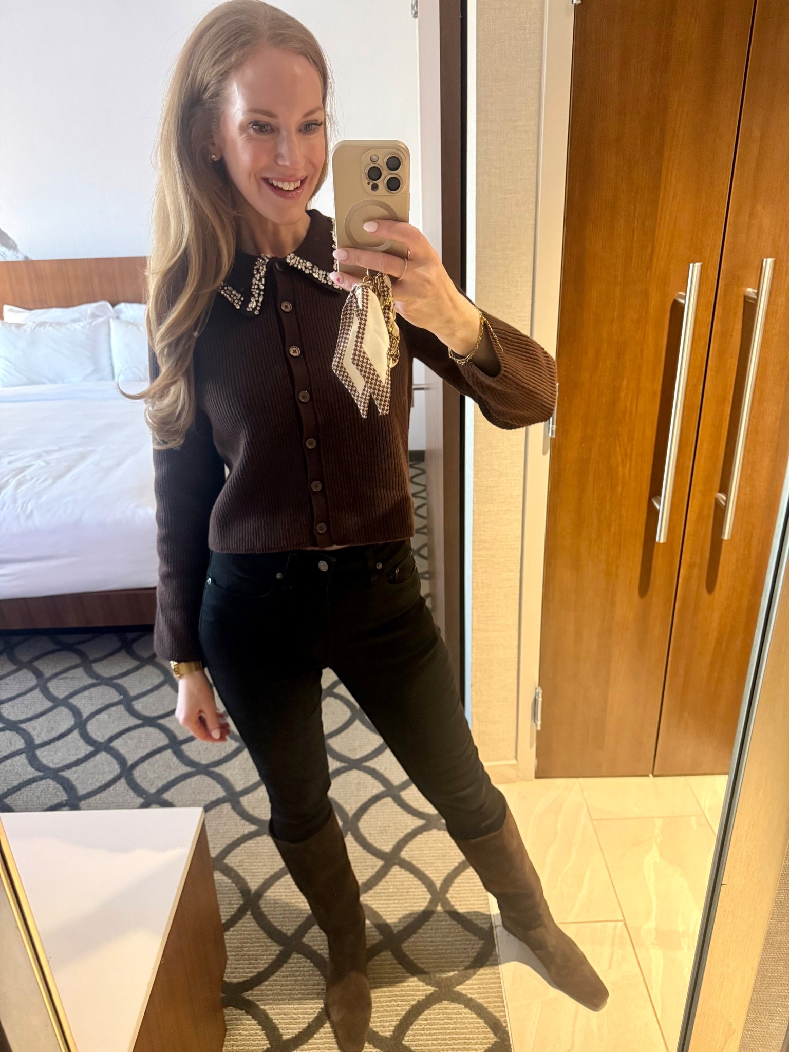 Can’t stop wearing skinny jeans and tall boots! 
These Levi’s are stretchy and comfortable and TTS. 
Cute jeweled collar cardigan from
Target is almost sold out so I found some other fun options. 

#LTKWorkwear #LTKootd #LTKSeasonal
