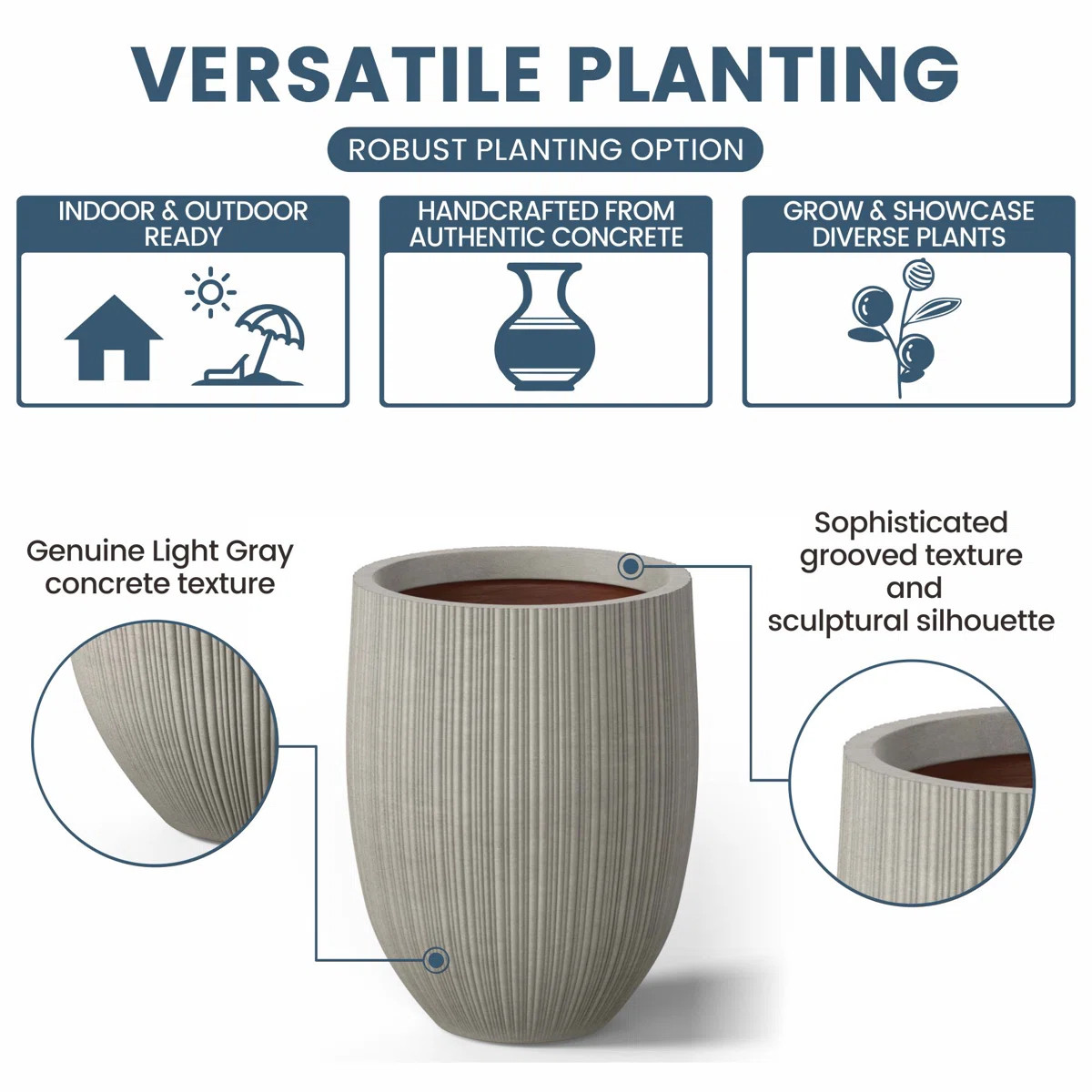 17 In. Large (Upgraded Interior) Concrete Round Planter / Pot With Drainage Holes | Wayfair North America