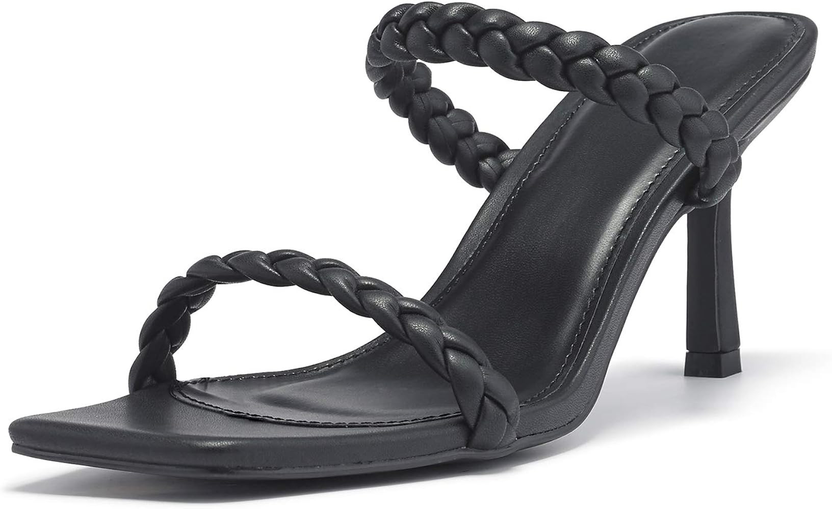 Womens Square Open Toe Braided Heeled Mules Sandals Strappy Slip On Stiletto Heels | Amazon (US)