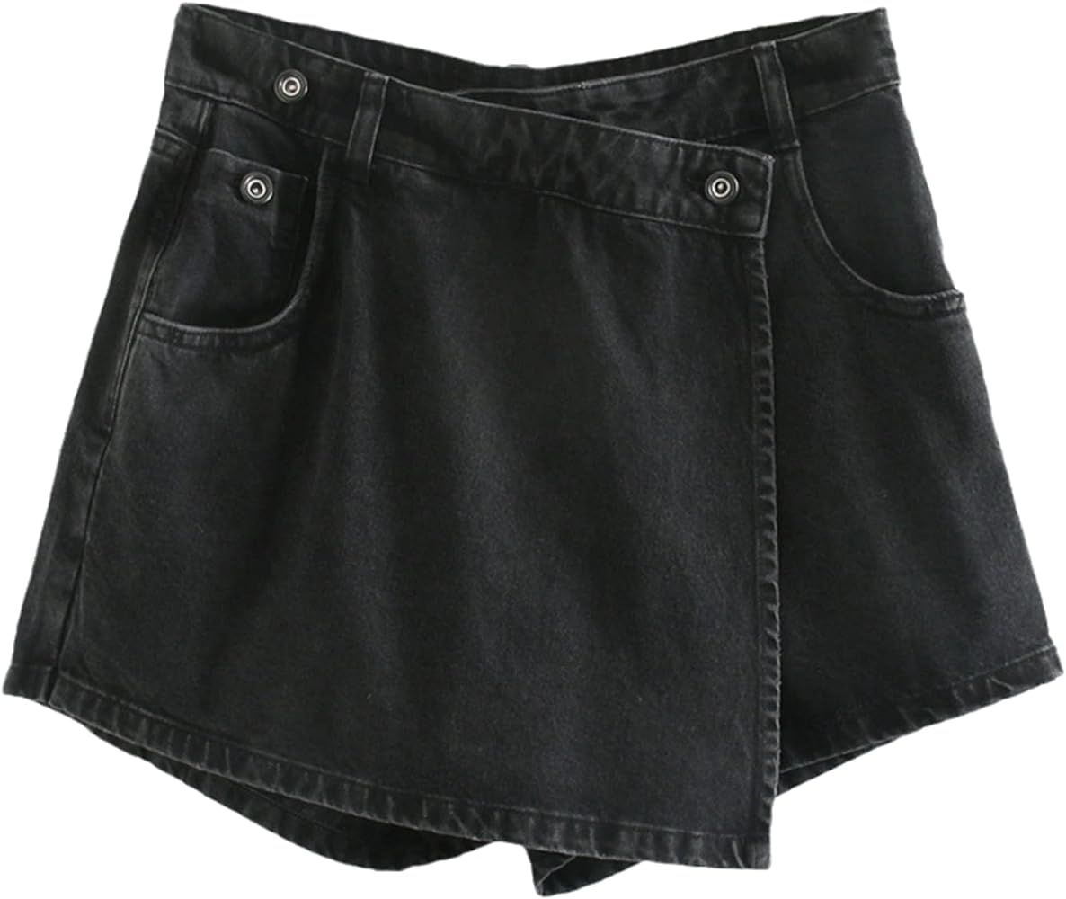 Women Vintage Pockets Broken Hole Leisure Shorts Skirts Ladies Casual Slim Zipper Shorts Black S | Amazon (US)