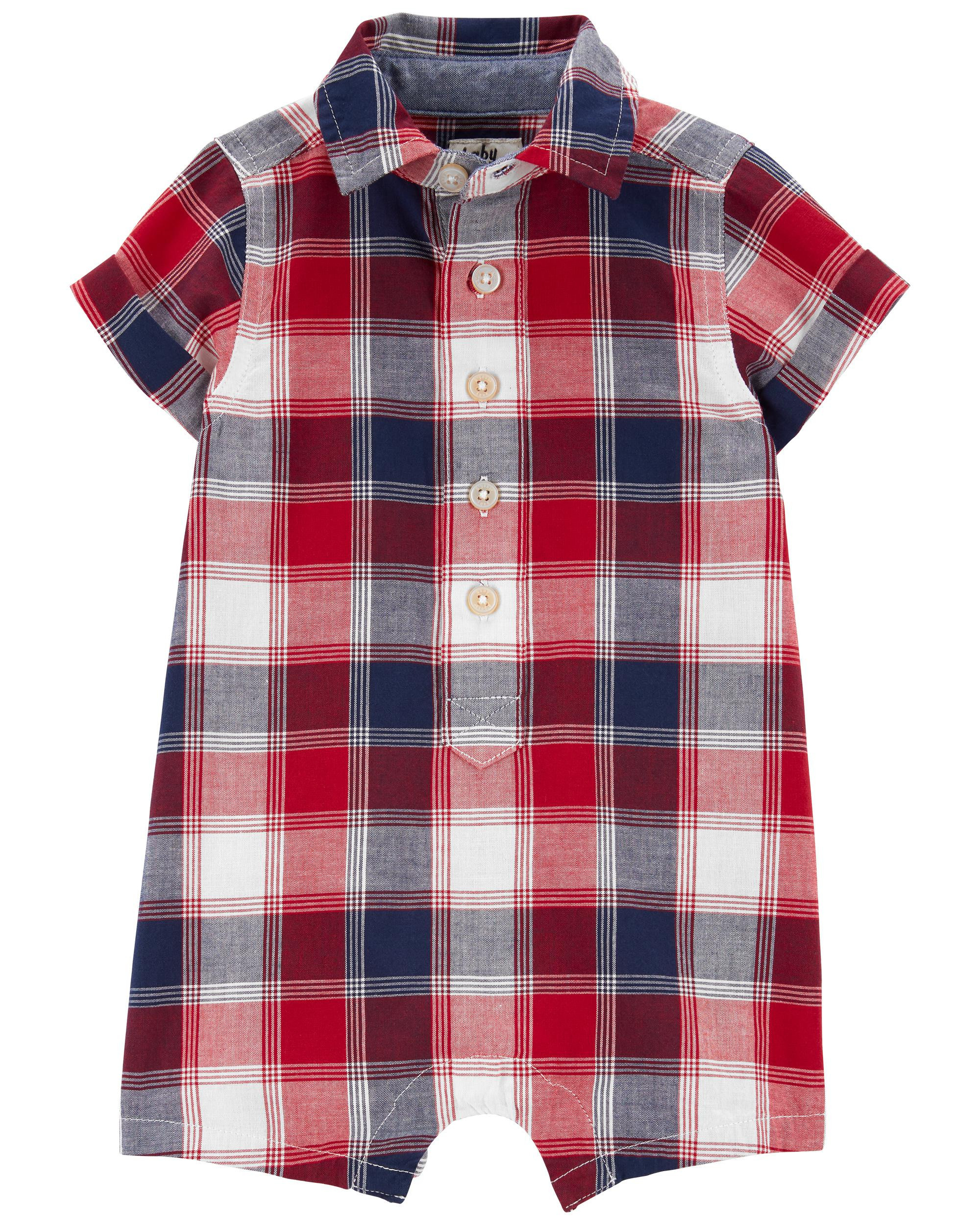 Baby Plaid Button-Front Romper | Carter's